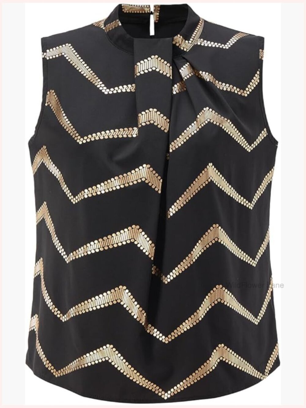 Elegant Pleated Mock Neck Sleeveless Party Top - Chevron Print